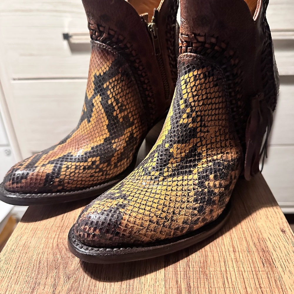 Brown Snake & leather Ankle Boots